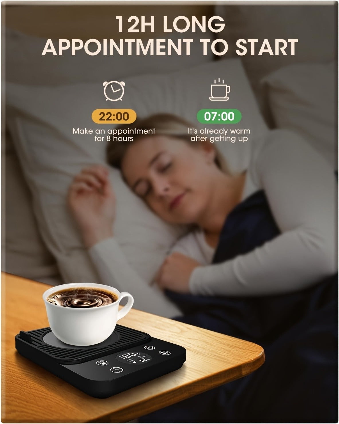 Coffee Mug Warmer with Hourly Drink Reminder, 9 Temperature Settings from 100-180°F, 4 Heating Modes, 1-12 Hour Timer and Auto Off for Desk Coffee and Tea