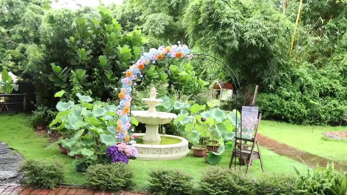 Metal Garden Arch Trellis for Climbing Plants and Wedding Decorations, Black or White One- and Two-Pack Options with Listed Two-Size Assembly Reference