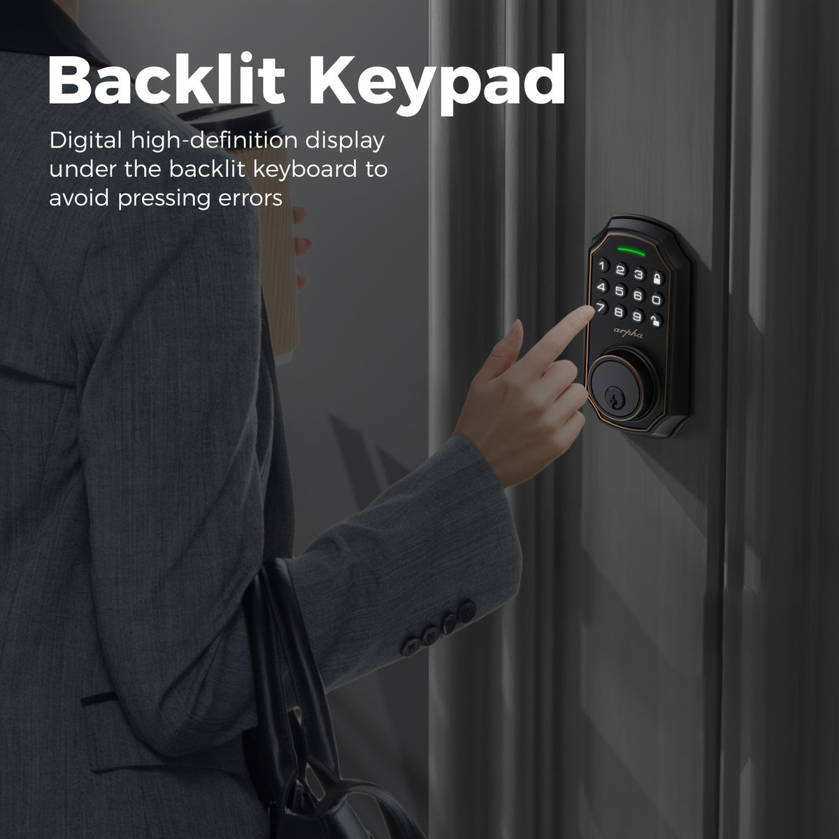 Electronic Keypad Deadbolt with Listed 100 Access Codes, Auto Lock and One-Touch Locking, Black or Silvery Finish and Fingerprint or Handle Set Options