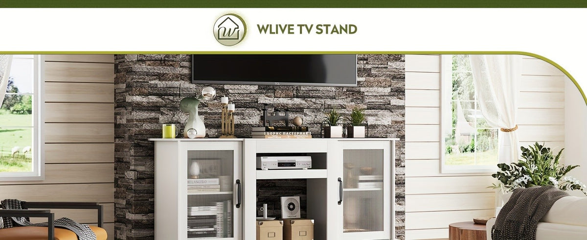 Retro TV Stand with Open Storage Shelves, Black, Rustic Brown or Greige Media Console for Compatible Television Setups in Living Rooms and Bedrooms