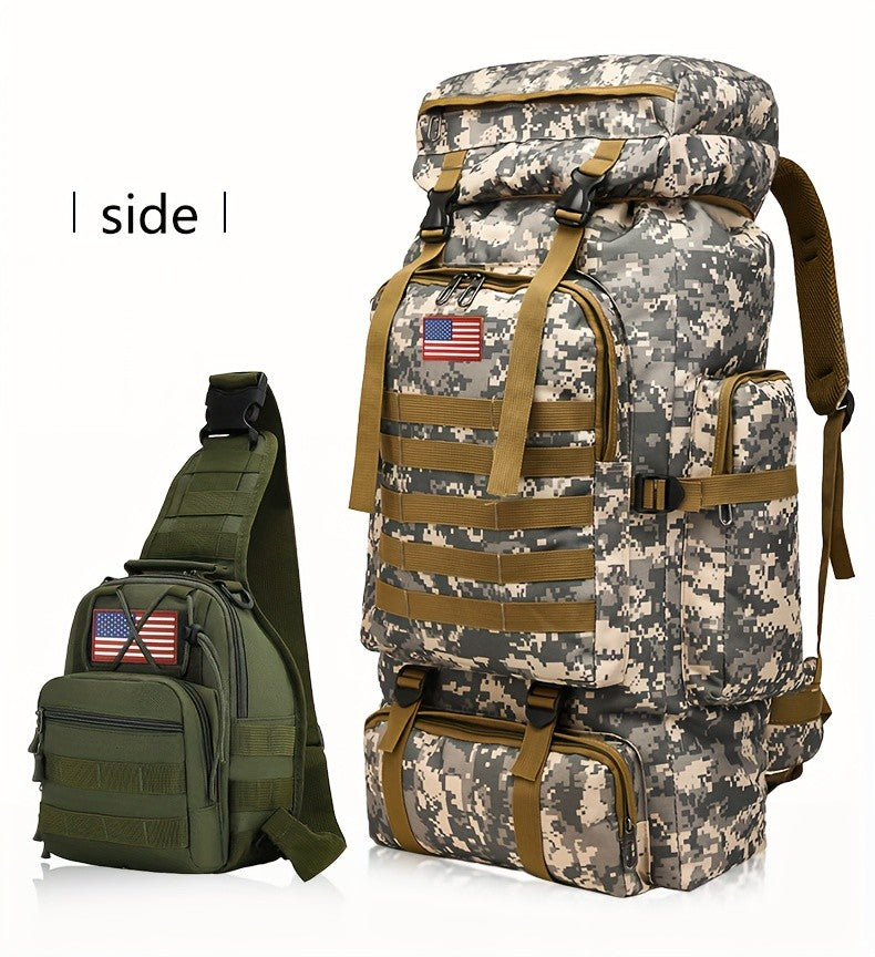 MOLLE Tactical Hiking Backpack with Multiple Compartments, Listed Two-Piece Set for Outdoor Gear Organization, Camping, Trekking and Adventure Travel