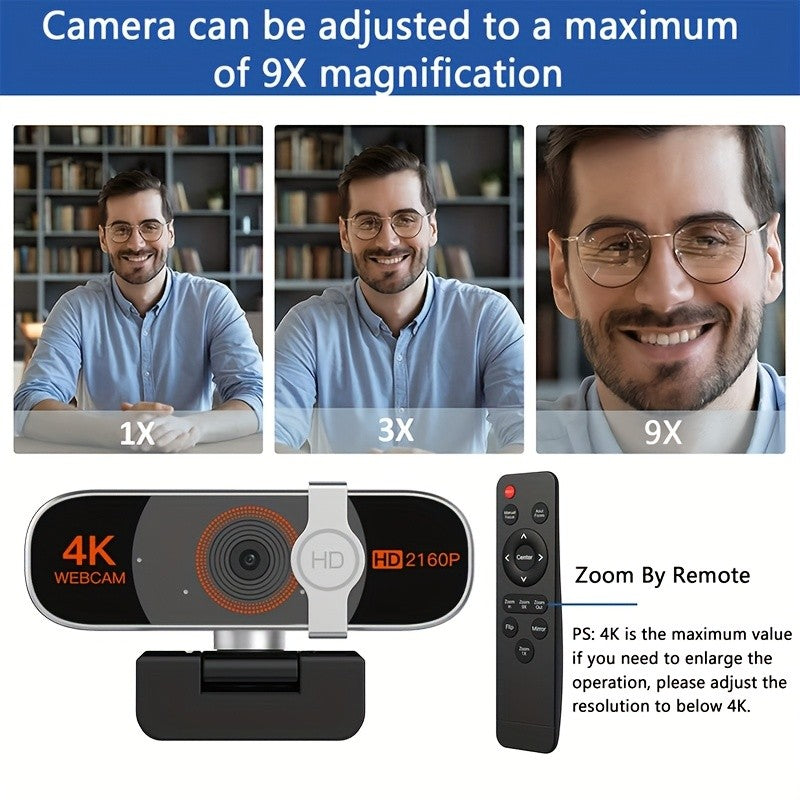 USB Autofocus 4K Webcam with Listed Dual Noise-Canceling Microphones and Privacy Cover, Three Silvery Gray Version Options for PC Meetings, Streaming and Online Classes
