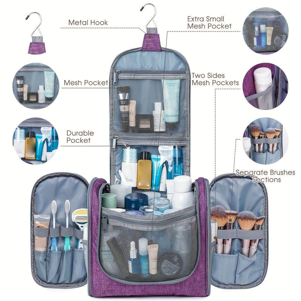Hanging Toiletry Bag for Women with Hook and Multiple Pockets, Large Travel Makeup Organizer with Carry Handle in 16 Options for Trips and Gym