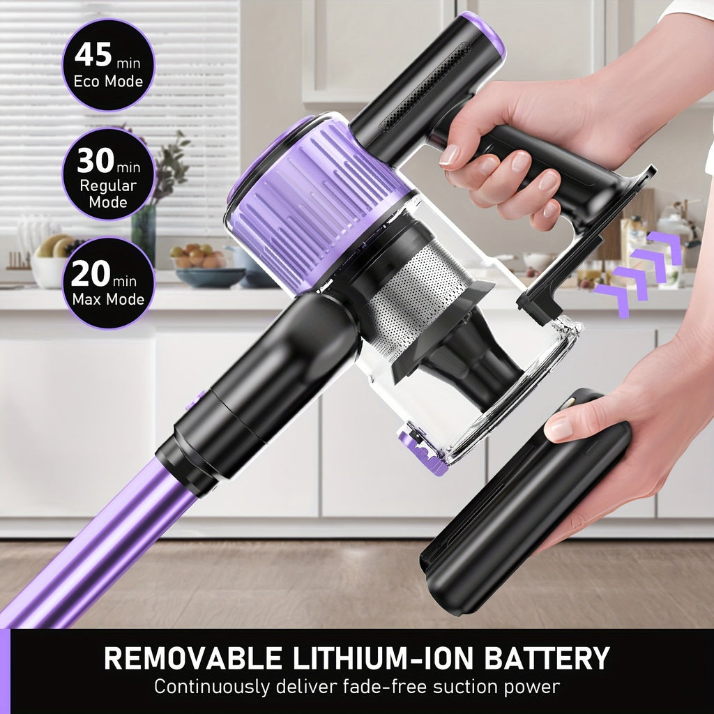 10-in-1 Cordless Stick Vacuum Cleaner, Lightweight Rechargeable Vacuum with Anti-Tangle Roller Brush, Upgraded Green LED Light and 45-Min Runtime, Powerful Suction for Hardwood Floors, Carpet, Pet Hair and Car Interior