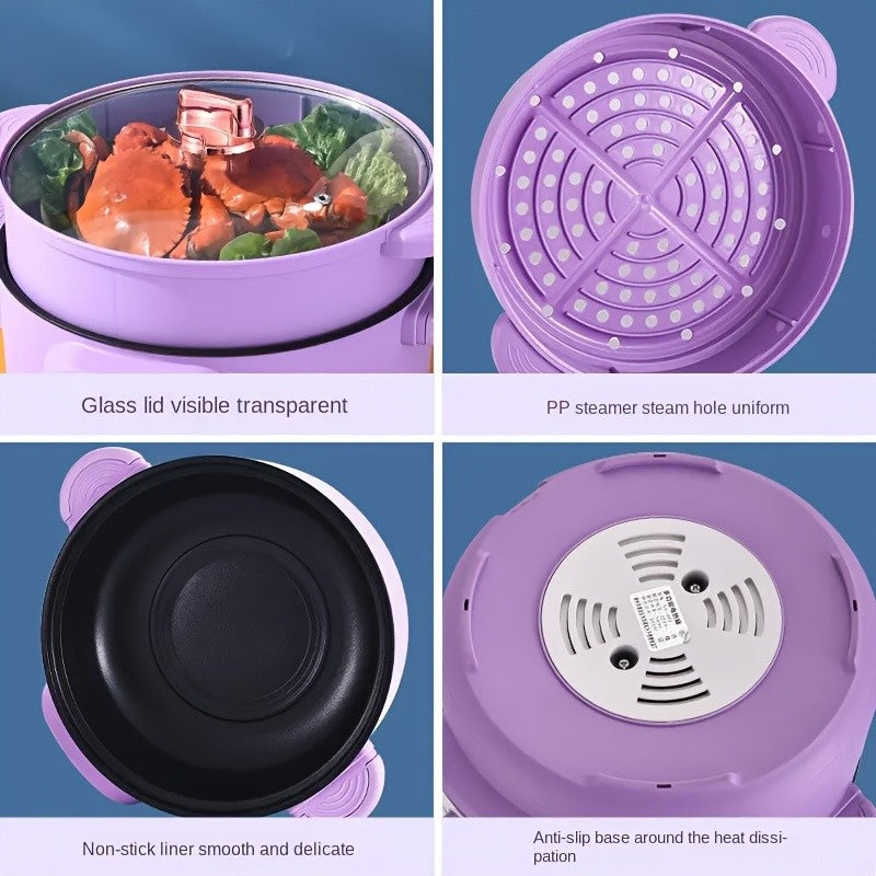 Plug-In Ramen Cooking Pot with Listed Nonstick Interior, 1.8 or 3.5 Liter Capacity Labels and Milky White or Purple Larger Options for Soup, Noodles and Oatmeal