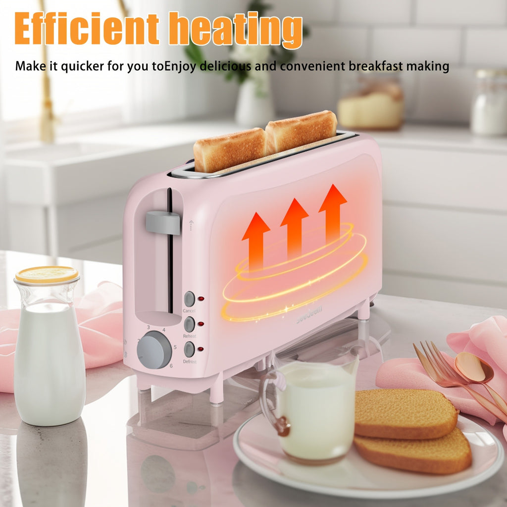 Slim Long Slot Toaster by SEEDEEM, 2-Slice 750W Breakfast Toaster with 1.45-Inch Wide Slot, 6 Shade Settings, Reheat, Defrost and Crumb Tray
