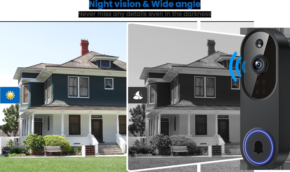 WiFi Video Doorbell 960P in Black, Dual-Band 2.4GHz and 5GHz Camera with Two-Way Audio, Color Night Vision and AI Person and Vehicle Detection
