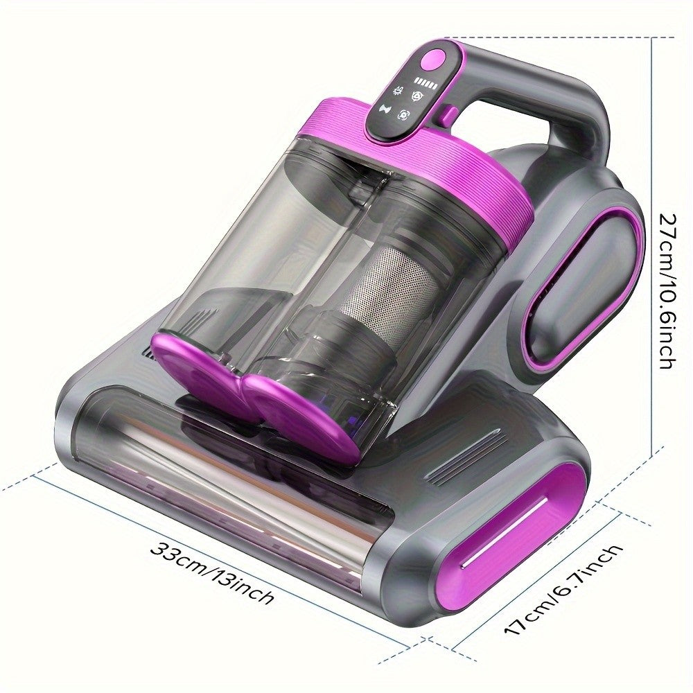 Wireless Mattress Vacuum Cleaner with Listed 16kPa Suction and Dual Cups, Washable Sponge Pre-Filter in Purple or White for Compatible Bed, Sofa and Carpet Fabrics