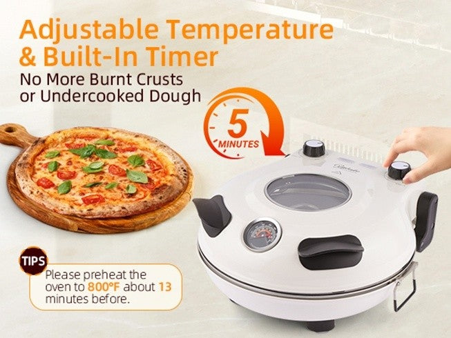 Indoor Pizza Oven by YIBAKE, White Countertop Pizza Maker and Grill for Home Pizza Nights, Listed 12-Inch Pizza Size and Maximum 800°F Heating