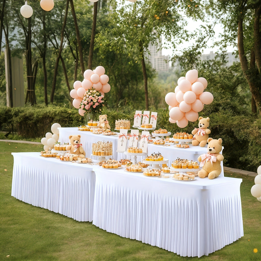 Fitted Spandex Tablecloths Two-Pack for 6-Foot Rectangular Tables, Polyester Blend Covers in Nine Color Options for Wedding Desserts, Banquets and Parties
