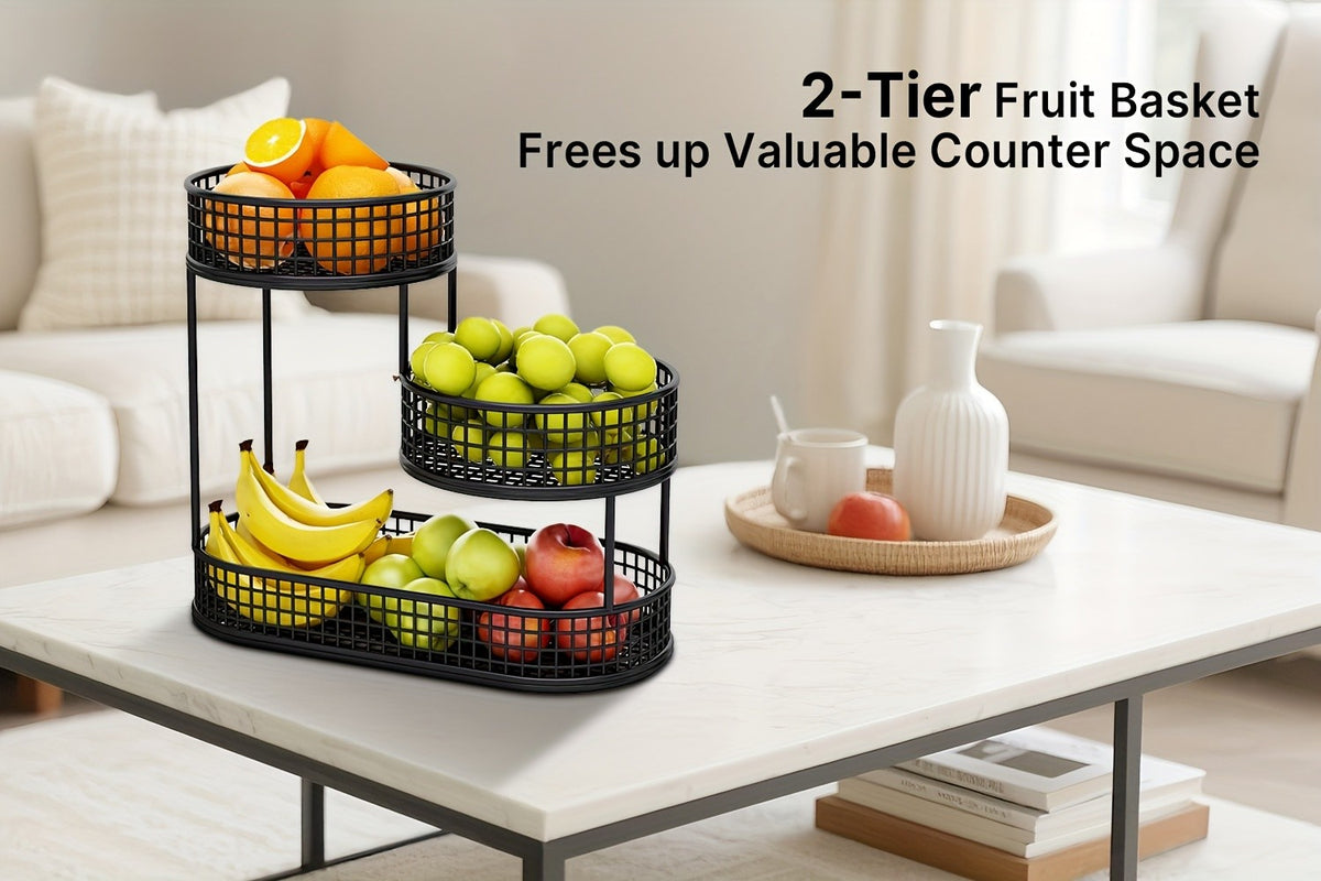 3-Tier Metal Fruit Basket for Kitchen Organization, Large Capacity Produce, Bread and Snack Storage with Black and 3 tier-Golden Option Labels