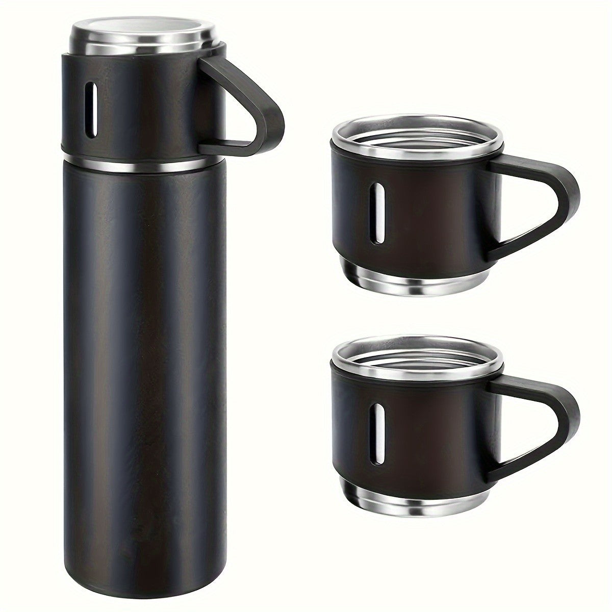 Insulated Bottle and Cup Set with Listed 500ml Stainless Steel Bottle and Three Small Cups, Six Color Options for Work, School and Everyday Beverage Carry