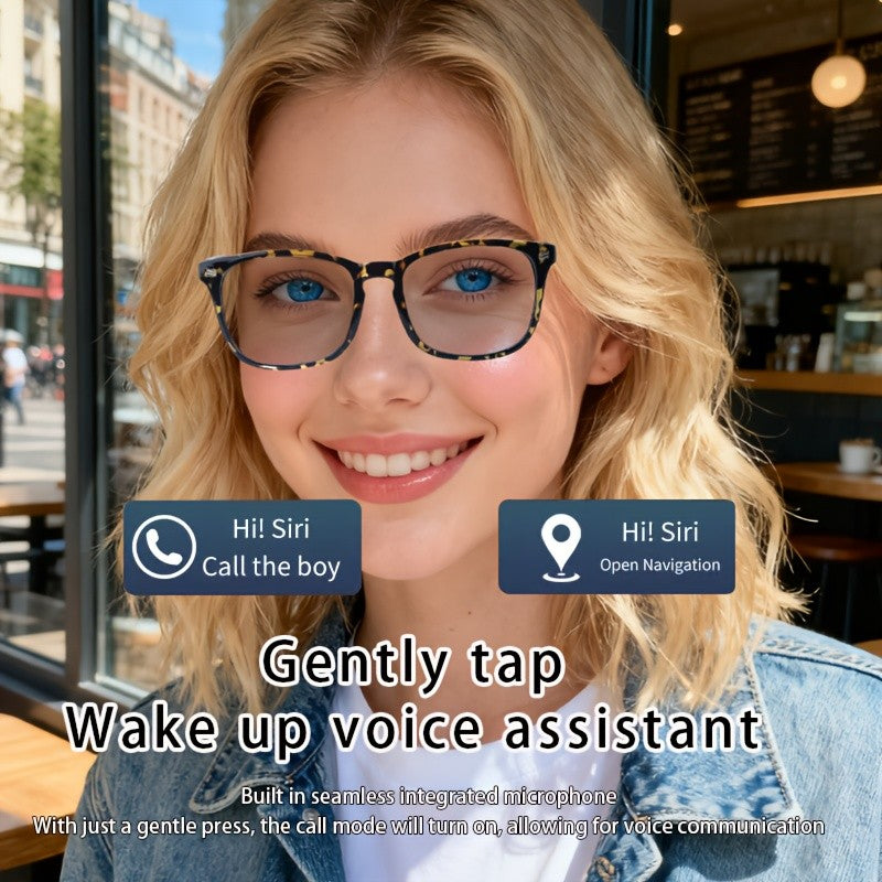 Photochromic Audio Glasses with Touch Control, Built-In Microphone and Rechargeable Wireless Sound, Yellow Frame and Black Temples for Work and Daily Wear