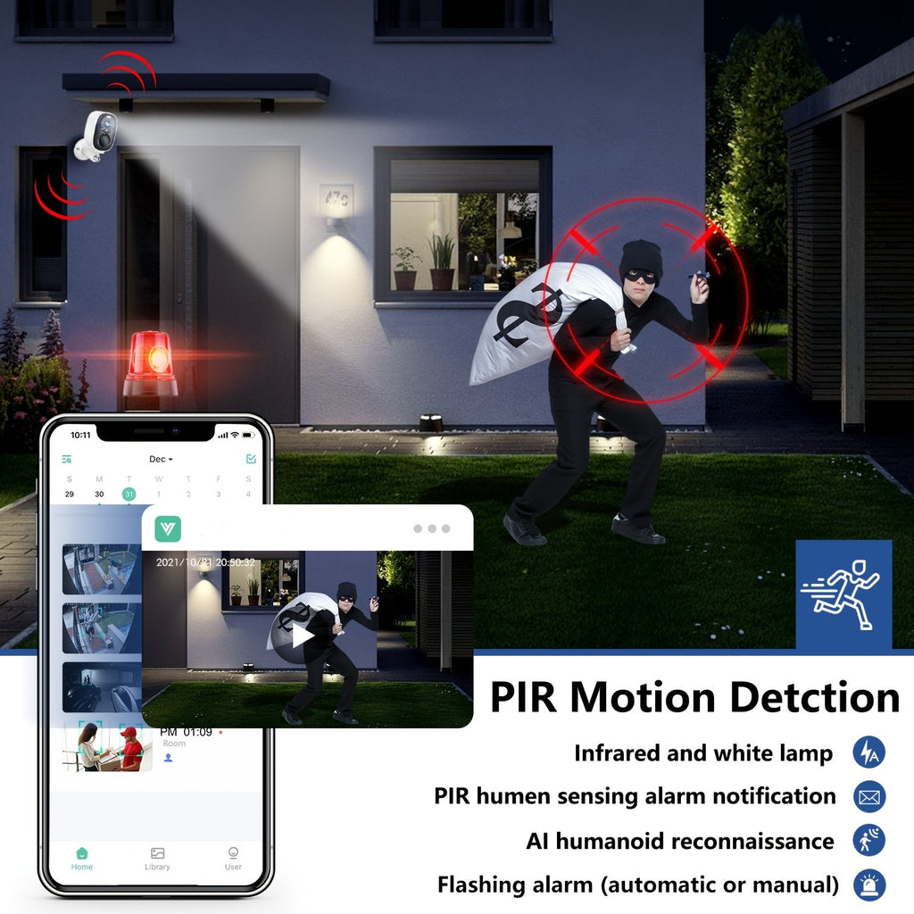 BW4 Battery Security Camera with Listed 2K Video, 2.4GHz WiFi, PIR Alerts and Two-Way Audio, O-KAM Pro App and Cloud or Memory Card Storage Options for Home