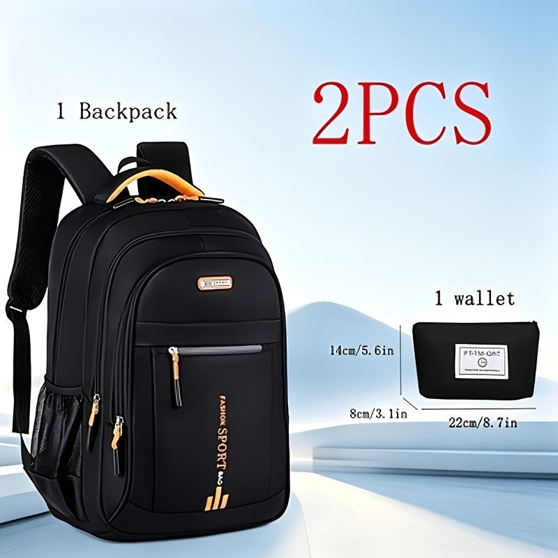 Minimalist Student Backpack in Black or Green for School, College and Everyday Commuting, Laptop-Style Travel Bag with Listed Two-Piece Package Reference