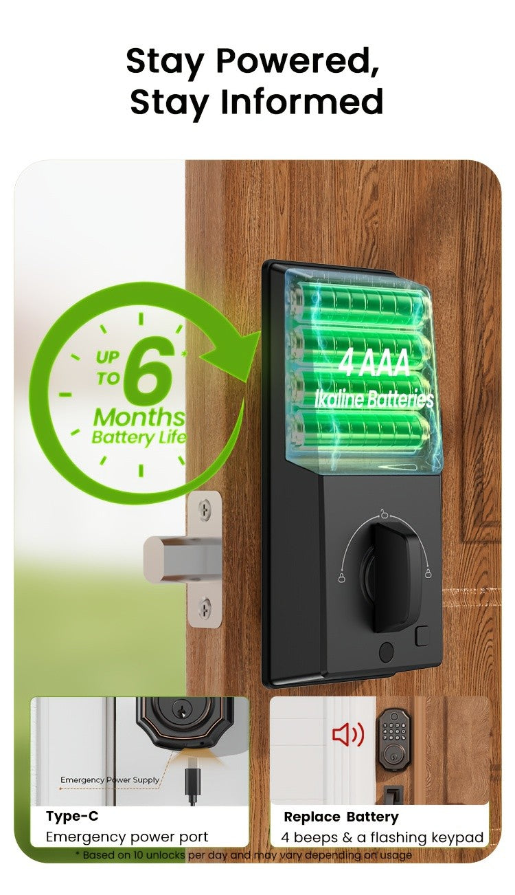 4-in-1 Smart Door Lock with Fingerprint, Passcode, Key and App Entry, Auto Lock and Temporary Offline Passwords, KD30 Pro and KD30B Pro Model Options