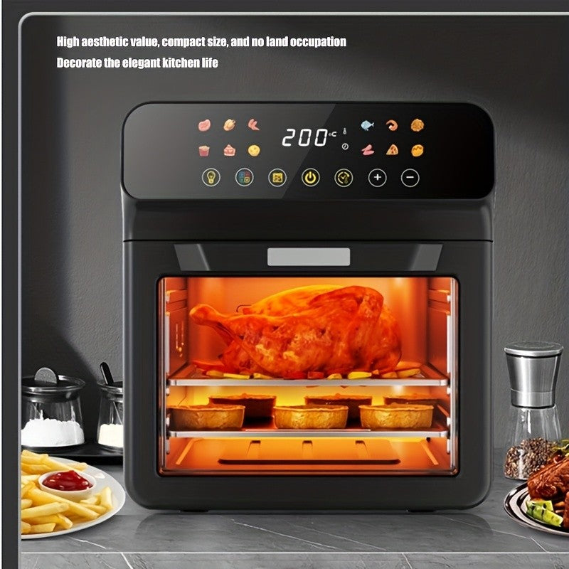 Countertop Air Fryer Oven Combo with LED Touchscreen and Viewing Window, Stainless Steel Convection Cooker for Roasting, Baking, Broiling and Reheating
