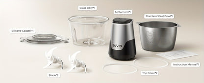 450W Two-Bowl Food Processor with Two Speed Settings and Four Bi-Level Blades, Electric Meat and Vegetable Chopper for Onions and Everyday Meal Prep