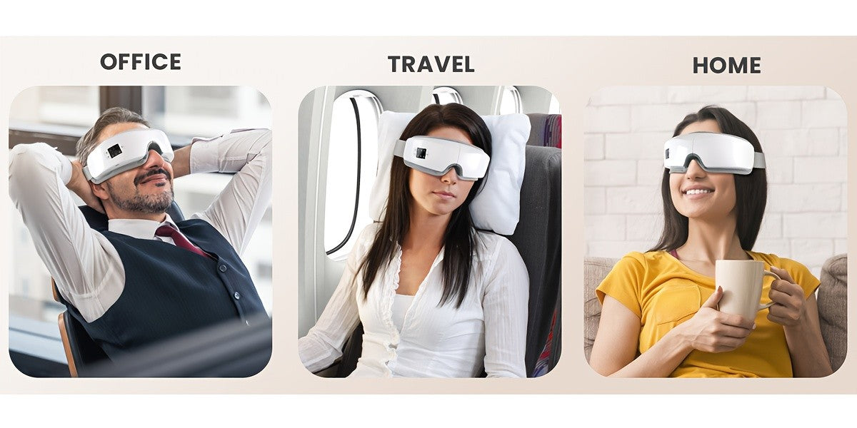 Heated Eye Massager with Air Pressure and Vibration, Portable 4D Massage Device with Music, Multiple Modes and LED Display for Home Relaxation