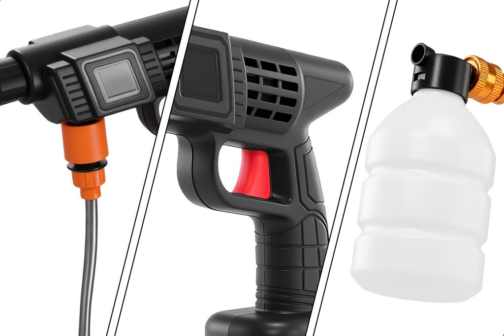 Six-in-One Nozzle Car Washer by LOVEWE, Cordless Rechargeable Cleaning Tool with Listed 300W and 1.3GPM, One or Two Battery and Upgrade Options for Yard Tasks