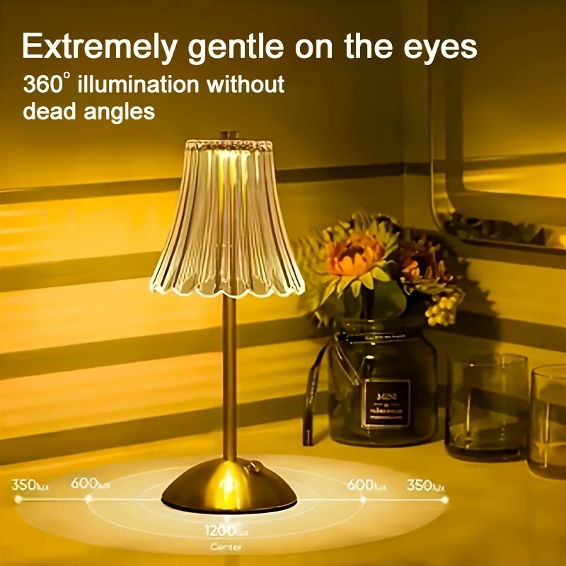 Touch Control Crystal Table Lamp with Three Light Tones, Dimmable LED Lighting, Wrought Iron Base and USB Rechargeable Battery, Single or Two-Lamp Options