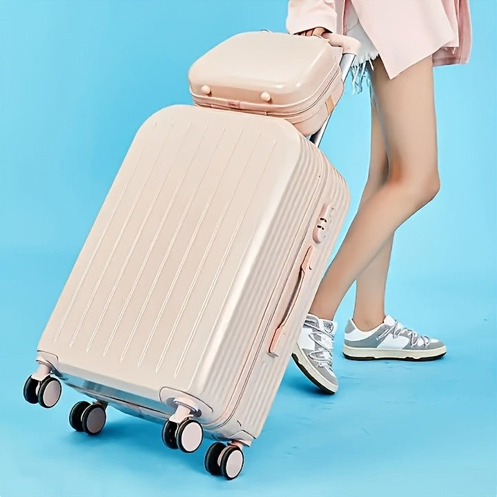 Hard-Shell Trolley Luggage with Zipper Closure and Solid-Color Design, Listed 20-Inch Pink, White, Yellow or Blue Set Labels and Dark Grey Single-Case Option