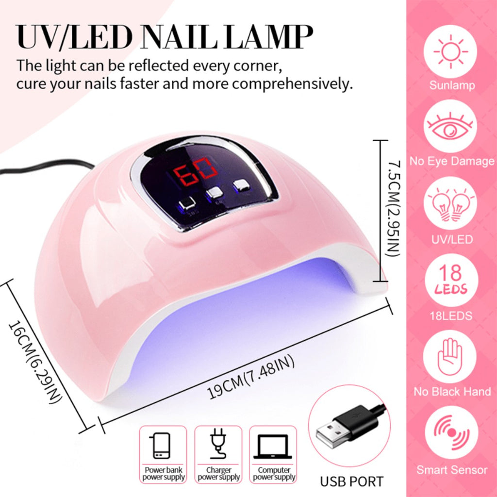 Gel Manicure Kit with 12 Listed Polish Colors and 4 Extension Gel Colors, Nail Lamp and Electric Drill References, Five Set Options for Adult Nail Art
