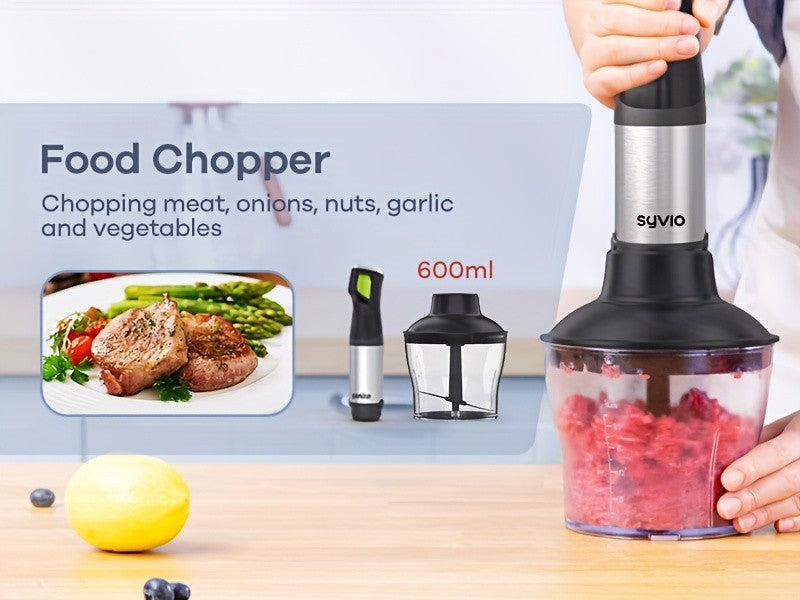 Syvio Immersion Blender 1200W, Heavy Duty 9-in-1 Hand Blender with Screen Time Display and Variable Speed Trigger, Includes Chopper, Whisk, Frother and Beaker for Soup, Puree, Smoothies, Baby Food