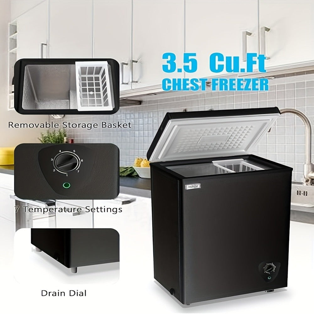 Freestanding Chest Freezer by WANAI in Black, 3.5 or 6.5 Cu Ft Options with Top-Opening Door, Adjustable Thermostat and Removable Basket for Home Kitchen Storage
