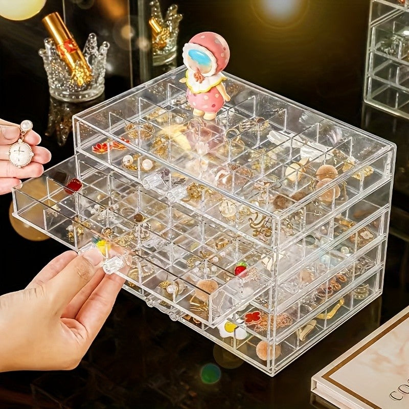 Three-Layer Jewelry Organizer with 72 Listed Compartments for Earrings, Rings and Small Accessories, Clear Storage Design with Optional Blank Painting Template