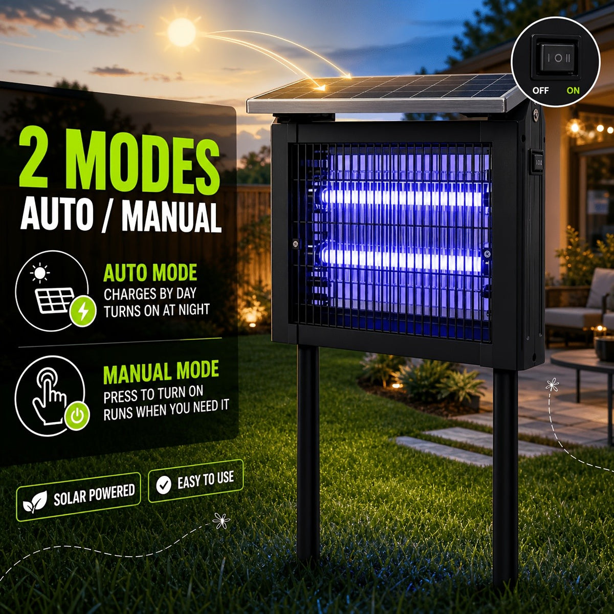 Solar Bug Zapper with Listed 4000mAh Battery and Two Modes, Single Rechargeable Portable Insect Trap for Instruction-Approved Patio, Garden and Camping Use