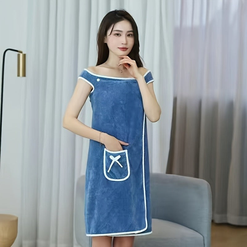 Strapless Bath Towel Wrap with Bow-Knot Closure, 100% Polyester Coral Fleece Fabric, Small and Large Size Options for Adult Bath and Beach Routines