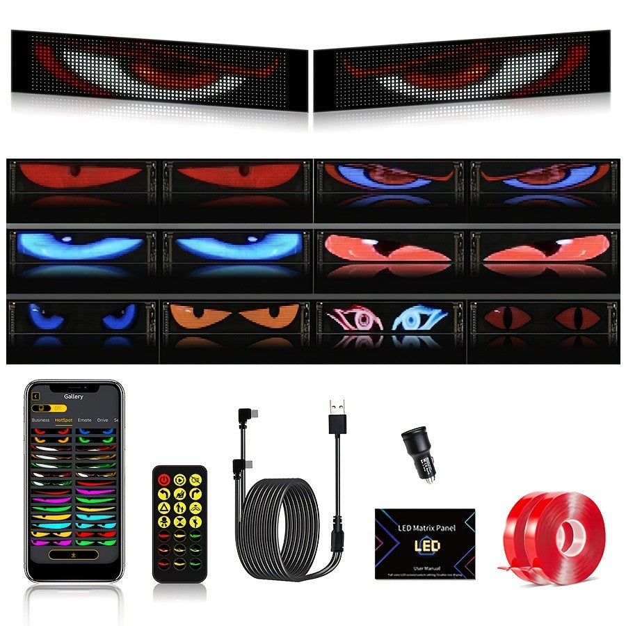LED Devil's Eye Matrix Panels, Two-Piece Flexible USB 5V Decorative Display with App and Remote Controls, Programmable Animation and Text for Car Displays