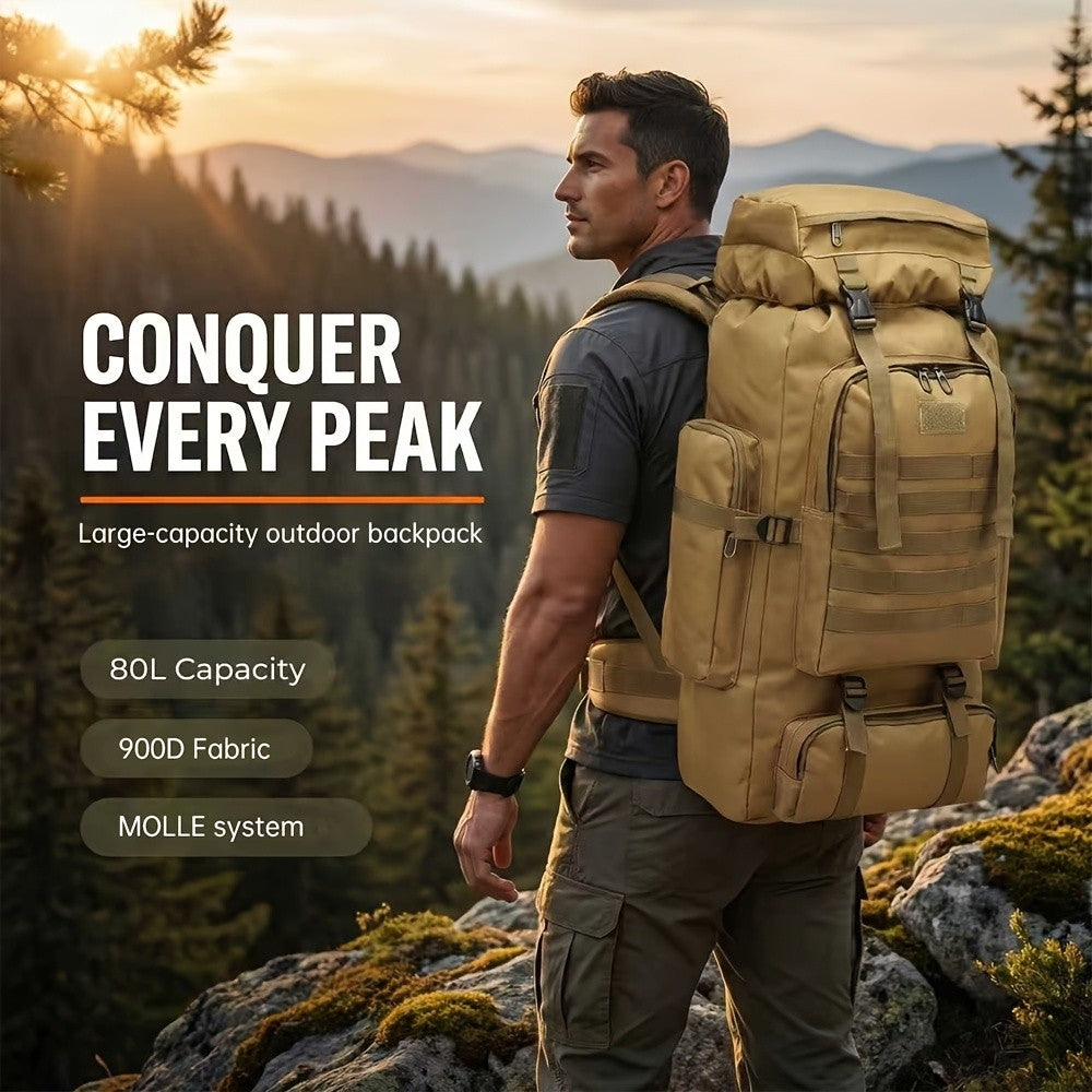 Men's Outdoor Travel Backpack with Double-Shoulder Carry and Removable Flag Patch Reference, Gray, Desert, Khaki or Black-3 Options for Everyday Trip Packing