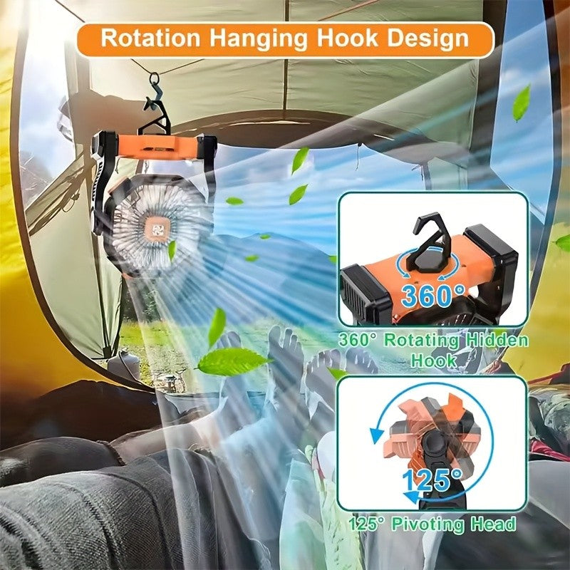 LED Lantern Camping Fan with Hook, Portable 3-in-1 USB Powered Desk Fan with Listed 20000mAh Capacity for Picnics, Indoor Use and Power Outages