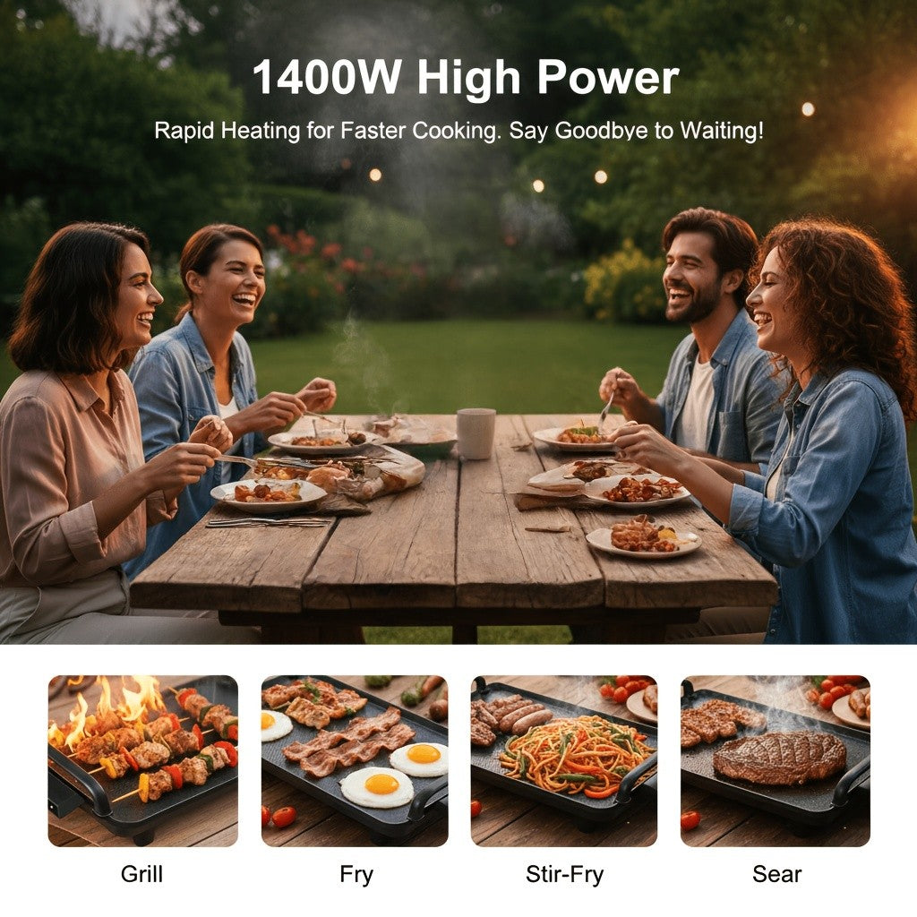 Electric Grill Pan Combo, Black 22.83-Inch Model with Nonstick Coating, Adjustable Temperature and Drip Pan for Steak, Skewers and Home Dinner Gatherings