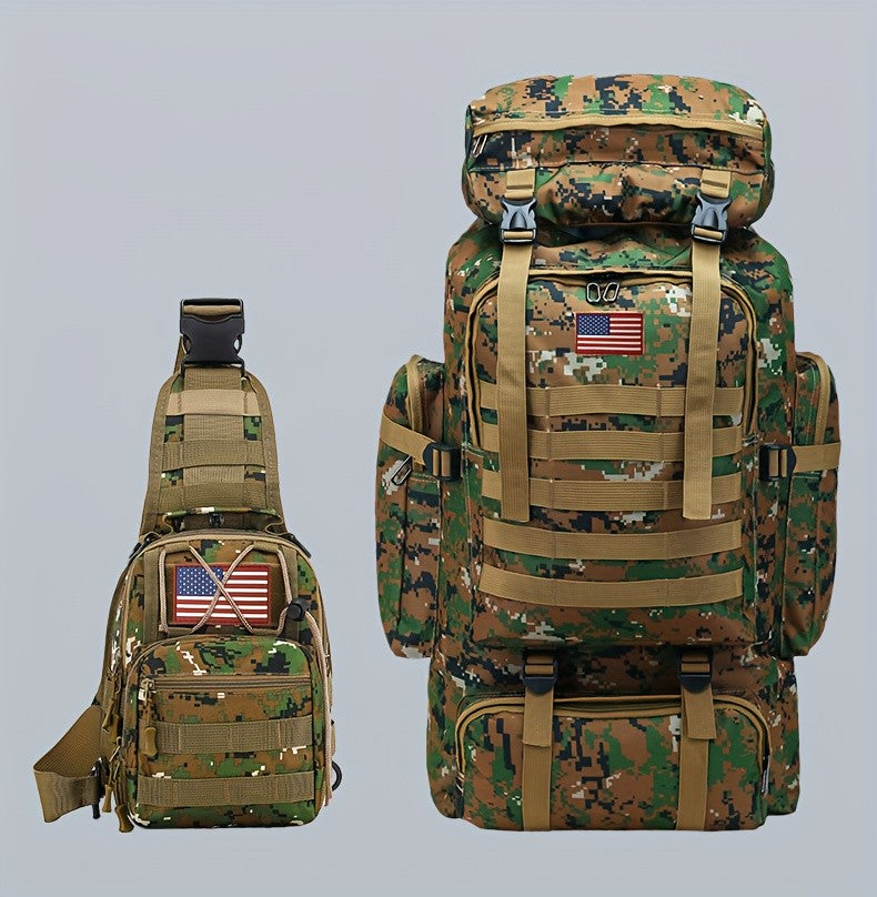 MOLLE Tactical Hiking Backpack with Multiple Compartments, Listed Two-Piece Set for Outdoor Gear Organization, Camping, Trekking and Adventure Travel