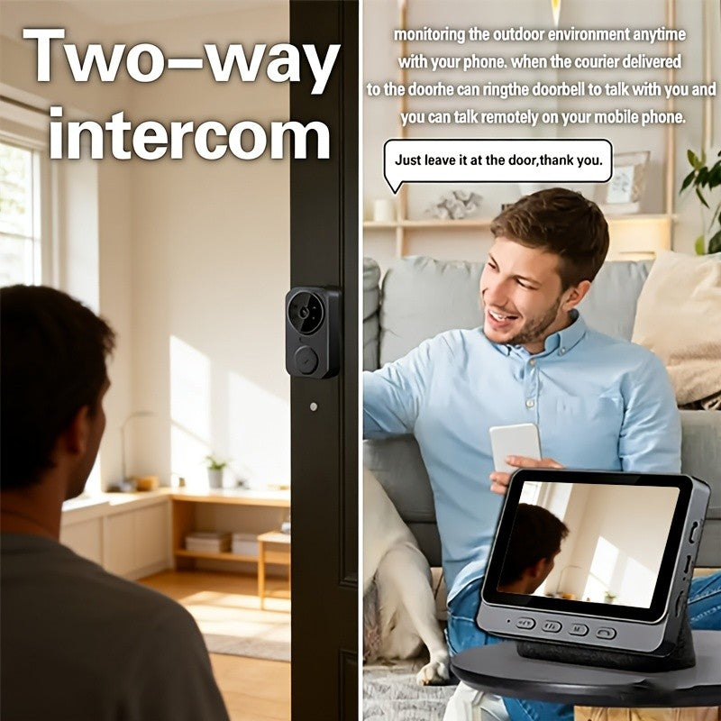1080P Video Doorbell with 4.3-Inch IPS Monitor, Direct Wireless Pairing Without Home WiFi Setup, Two-Way Intercom and Infrared Night Vision, Black, No SD Card
