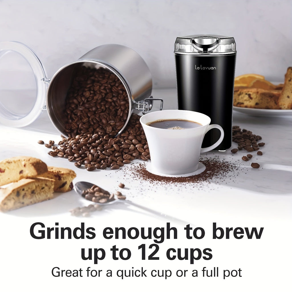 Coffee Bean Grinder with 200W Motor and Stainless Steel Chamber, One-Touch Electric Blade Mill for Home Coffee and Spice Prep, 2.7oz Capacity