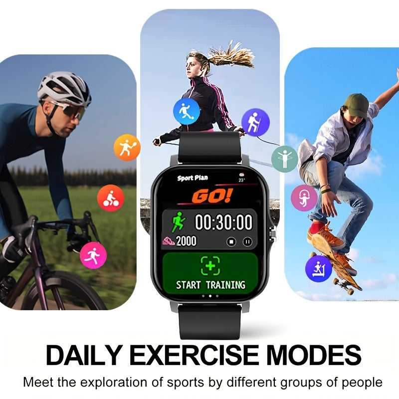 1.83-Inch Full Touchscreen Smart Watch with USB Rechargeable 180mAh Battery, Multi-Sport Modes and Remote Camera Functions, Golden or Silvery Silicone Strap Options