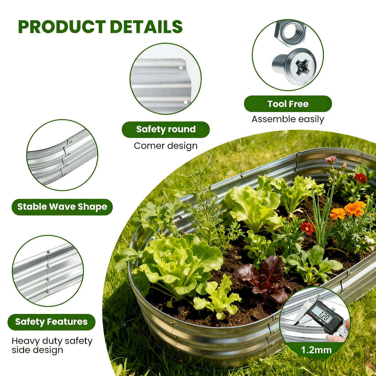 Galvanized Oval Planter Bed Pair for Outdoor Gardening, Listed 4 x 2 x 1 ft Raised Beds in Two-Piece Sets with Black or Brown Options for Home Planting Projects
