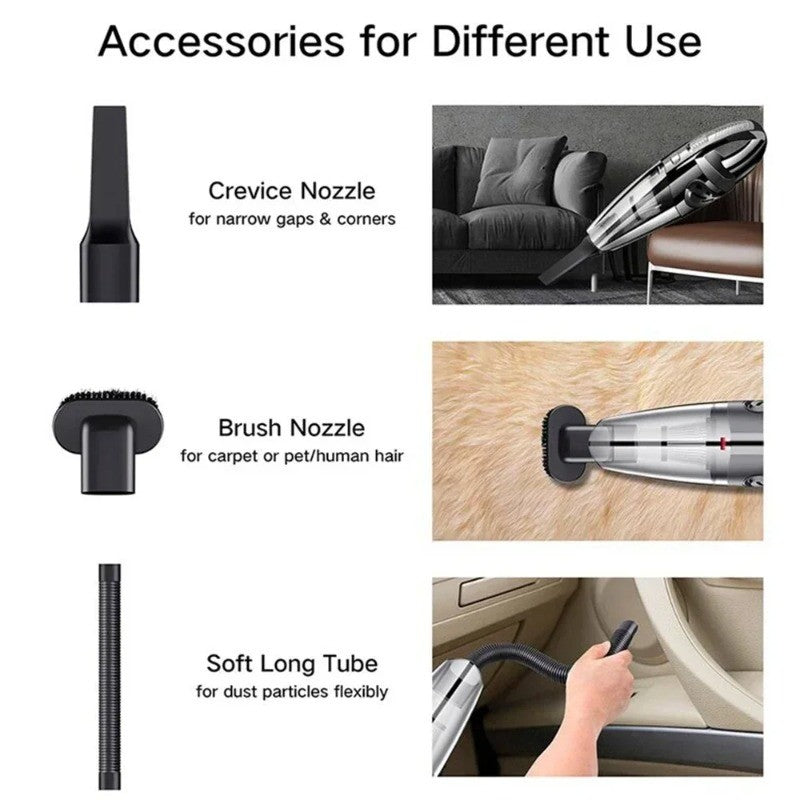 Rechargeable Car Vacuum Cleaner in Black with Listed Lithium-Ion Battery, Portable Cordless Handheld Design for Vehicle Interiors, Home Cleanup and Pet Hair Tasks