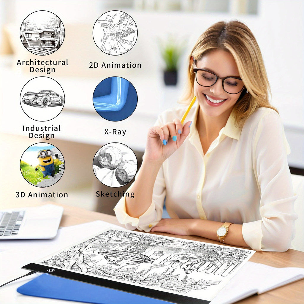 Touch Control A2 LED Tracing Light Box with Three-Level Brightness Adjustment, USB-Powered Thin Light Pad in Black or Blue for Diamond Painting, Sketching and Paper Crafts