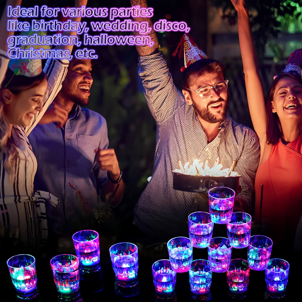 LED Light-Up Party Wine Glasses with Color-Changing Mode Wording, Small Cup Sets in 12 or 15-Piece Options for Birthdays, Weddings and Holiday Celebrations