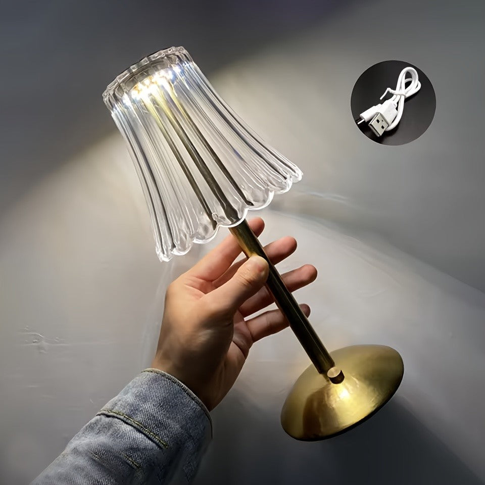Touch Control Crystal Table Lamp with Three Light Tones, Dimmable LED Lighting, Wrought Iron Base and USB Rechargeable Battery, Single or Two-Lamp Options