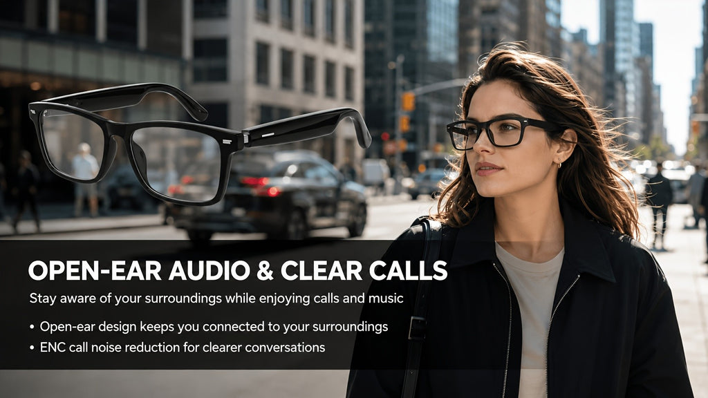 Open-Ear Translation Glasses and Smartwatch Set with Listed 160-Plus Language Functions, Music and Call Controls, Sleep and Activity Tracking, Four Style Labels