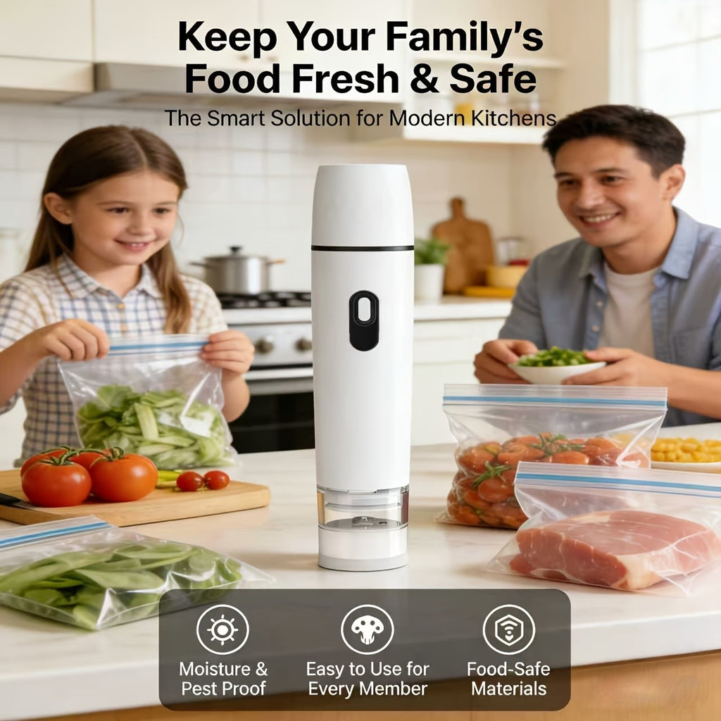 Handheld Vacuum Sealer Machine with 15 Vacuum Bags, Powerful Portable Food Vacuum Sealer for Food Storage and Preservation, Rechargeable Vacuum Sealing Machine for Kitchen and Travel