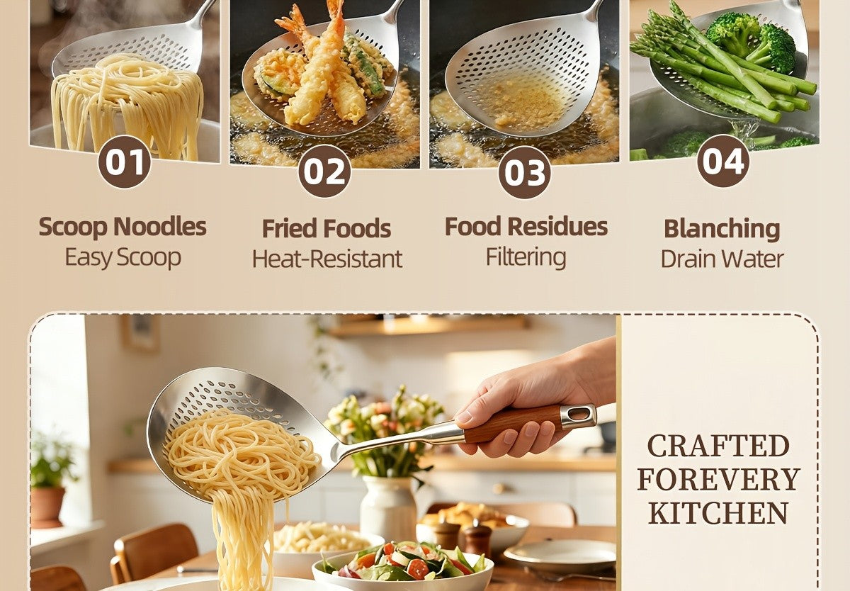 Stainless Steel Skimmer Strainer for Frying and Hot Pot, Large Kitchen Draining Tool with Dishwasher-Safe Design in 1 or 2-Piece Options for Home and Restaurant Use
