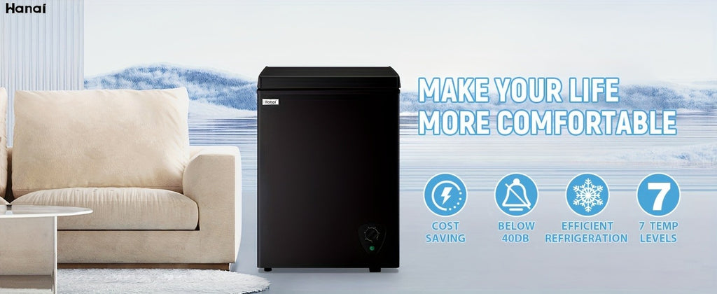 Small Deep Freezer 2.5/3.5/5.0 Cu Ft, Compact Chest Freezer with 7-Level Adjustable Temperature, Top Open Door and Removable Basket, Low Noise Freezer for Home Kitchen, Dorm and Apartment, Black