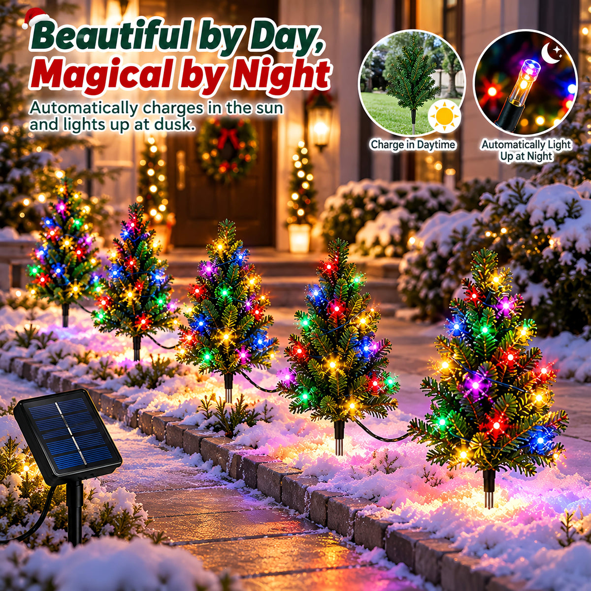 Solar Christmas Tree Stake Lights with DIY Branch Shaping and Separate Multicolor String, LDSDS-LD-5 or LDSDS-LD-10 Model Options for Garden Holiday Displays